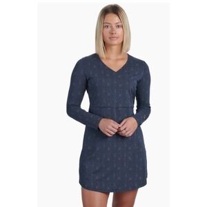 Kuhl Dress Womens Size M Blue Orange Dash Print‎ Long Sleeve V-Neck Wrap Style